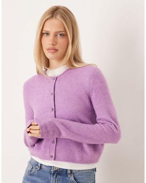 Jdy Crew Neck Cardigan With Wool - Purple