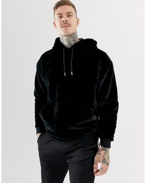 ASOS Oversized Faux Fur Hoodie - Black