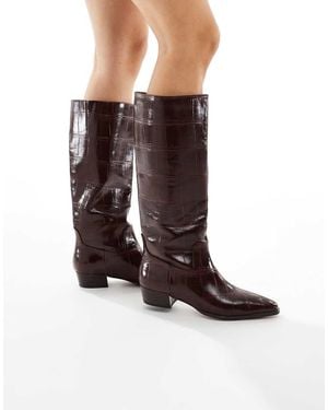 schuh Botas Por La Rodilla Burdeos Efecto Piel De Cocodrilo Danika De -Rojo - Marrón