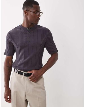 ASOS Knitted Ribbed Henley - Purple