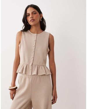 Miss Selfridge Zachte Geribbelde Tanktop Met Knoopsluiting En Peplumzoom, Co-Ord Set - Naturel