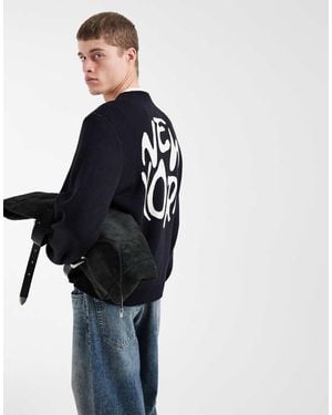ASOS Oversized Knitted Jumper With New York Graphic - Blue