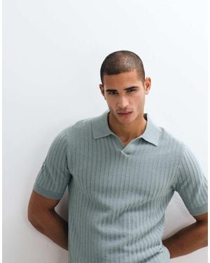 Mango Retro Fine Knit Split Collar Polo Shirt - Grey