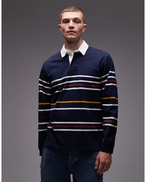 Levi's Union Tonal Logo Stripe Rugby Polo - Blue