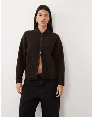 Pretty Lavish Knit Zip Down Bomber Jacket - Black
