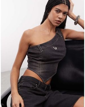 TRUE RELIGION Denim Asymmetric Top - Black