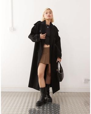 Monki Trench-coat long à ceinture - Noir