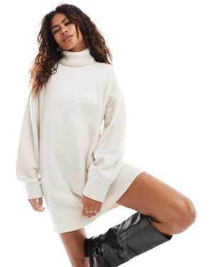 Weekday Annie Wool Blend Roll Neck Knitted Mini Dress - White