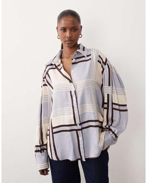 ASOS Satin Check Oversized Shirt Coord - Natural