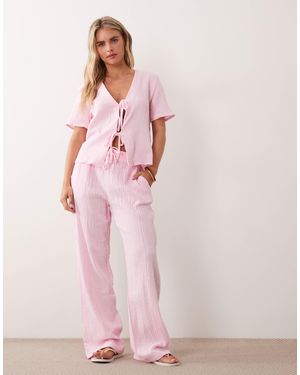 JDY Petite Wide Leg Cheesecloth Pants Co-ord - Pink