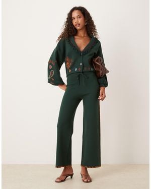 Never Fully Dressed Safari Embroidered Knit Pants - Green