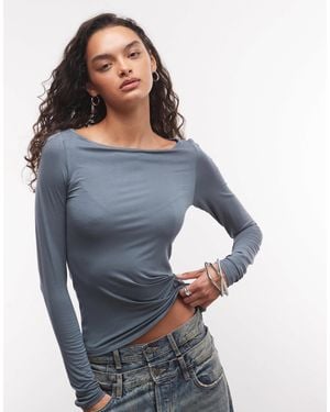 Monki Top semi-transparent à col bateau en pétrole - Bleu