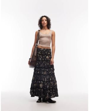 AllSaints Talia Floral Tiered Maxi Skirt - White