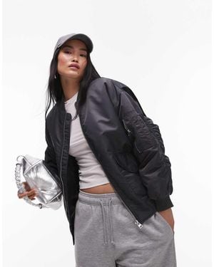TOPSHOP Nero Collar Nylon Bomber Jacket - Black