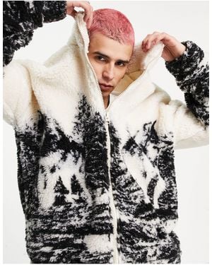 Jaded London Borg Jacket With Wolf Print - Black
