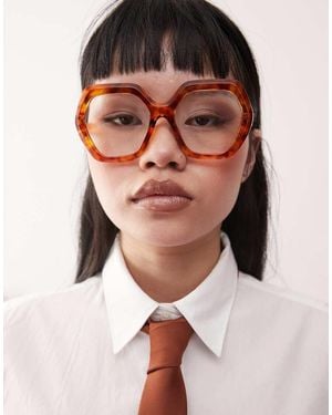 Reclaimed Vintage Oversized 70s Hexagon Blue Light Glasses - Multicolour