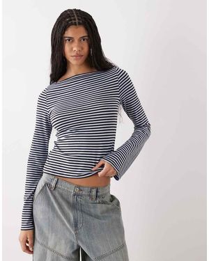 Weekday Annie Soft Boat Neck Long Sleeve Top - Blue