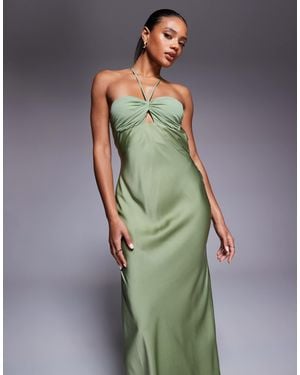 ASOS Robe longue en satin à bretelles et dos nu avec buste contrasté - sauge - Vert