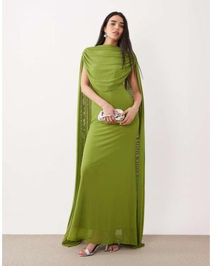 ASOS Mesh Cape Draped Maxi Dress - Green