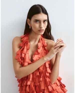 ARRANGE Textural Satin Loop Halter Top - Red