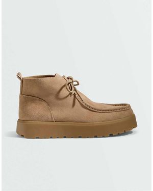 Oysho Leather Lace-up Boots - Natural