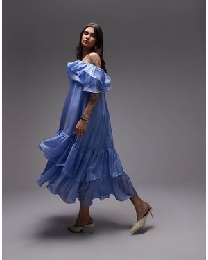 & Other Stories Midaxi-Jurk Met Blote Schouders En Dubbele Ruches - Blauw