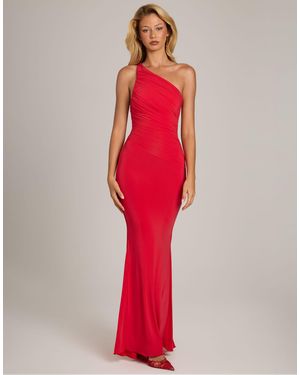 Oh Polly Slinky One Shoulder Asymmetric Tie Back Detail Maxi Dress - Red