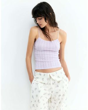Pull&Bear Strappy Pointelle Knit Top - White