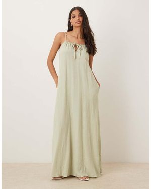Jdy Cheesecloth Sleeveless Tie Front Maxi Dress - Natural