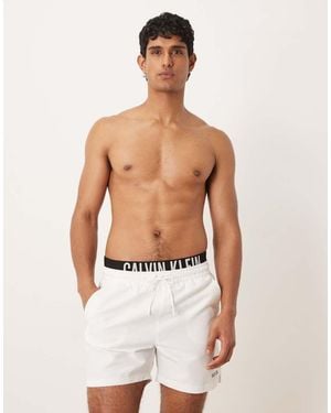 Calvin Klein Intense Power Logo Waistband Drawstring Swim Trunks - White