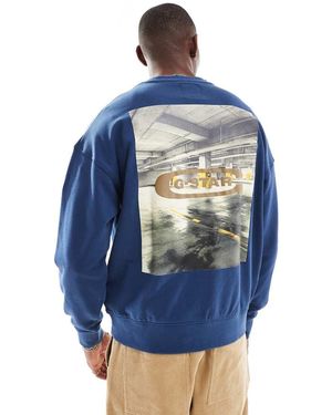 G-Star Felpa Oversize Scuro Con Stampa Fotografica Del Logo Sulla Schiena - Blu