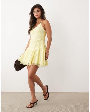 ASOS Halterneck Mini Dress With Lace Trim Details - Natural