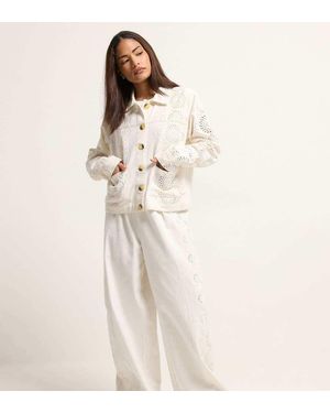PixieGirl Petite Embroidered Wide Leg Trousers - Natural