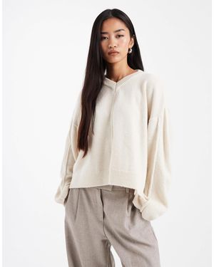 ASOS High V Banana Sleeve Jumper - Natural