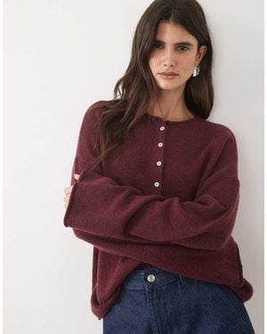 Abercrombie & Fitch Knitted Wool Blend High Neck Cardigan - Red