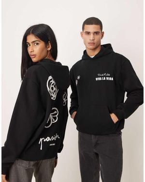 ASOS Sudadera Negra Holgada Con Capucha Y Estampado De Frida Khalo De - Negro