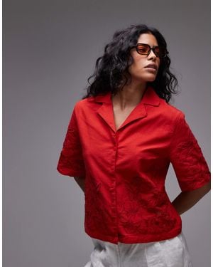 TOPSHOP Co-ord Cutwork Crop Shirt - Red