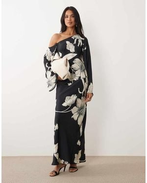 ASOS Fallen Shoulder Long Sleeve Column Maxi Dress - White