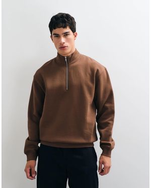 ASOS Essentials Oversized Relaxed Fit Quarter Zip Sweatshirt - Brown