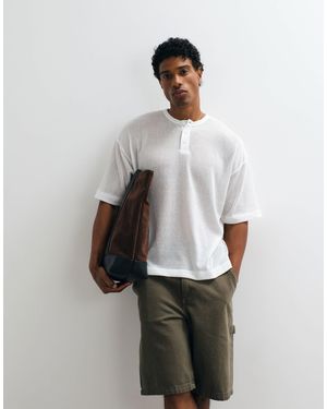 ASOS T-shirt oversize coupe carrée texturé à col tunisien - Blanc