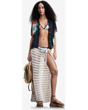 Desigual Openwork Sarong With Appliques - White