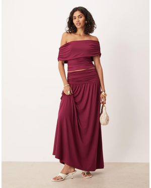 ASOS Co-ord Drop Waist Ruched Maxi Skirt - Red