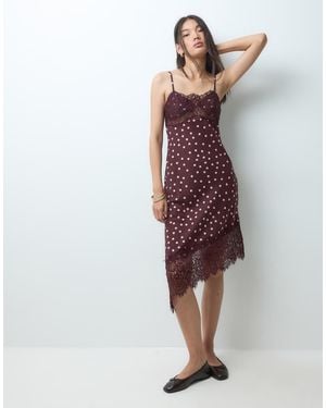 BRONZE SNAKE Midi Slip Satin Asymmetric Dress - Red