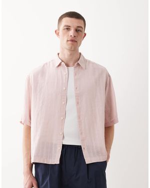 ASOS Boxy Oversized Textured Check Shirt With Linen - Pink