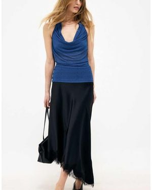 NA-KD Pleated Sheer Halterneck Top - Blue
