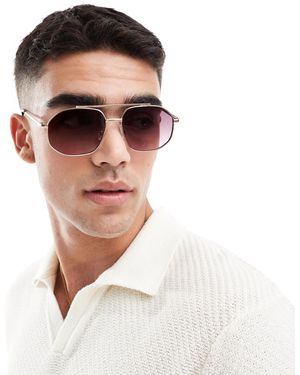 ASOS – pilotensonnenbrille mit burgunderroten gläsern und em metallgestell - Mettallic