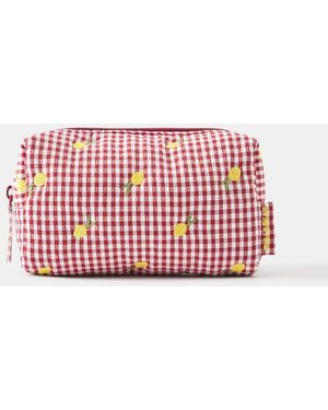Pull&Bear Toilettas Met Gingham-Ruit En Fruitprint 1 - Rood