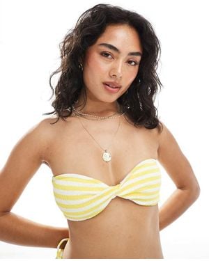 Miss Selfridge Textured Stripe Twist Bandeau Bikini Top - White