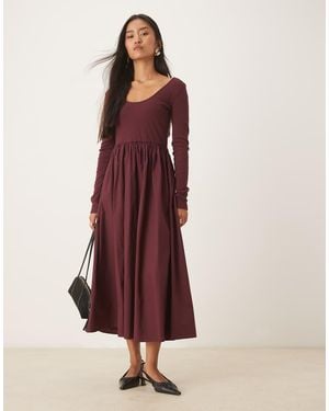 Nobody's Child Ribbed Scoop Neck Poplin Skirt Midaxi Dress - Red