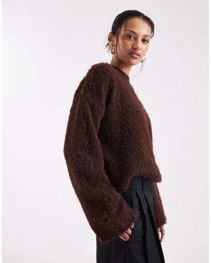 ASOS Brushed Oversized Wool Blend Knit Sweater - Brown